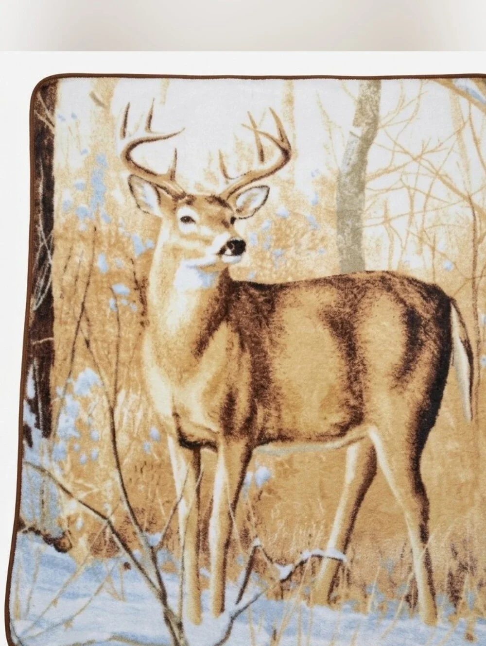 Reversible Vintage Style Deer Buck Winter Woods Raschel Throw Blanket
